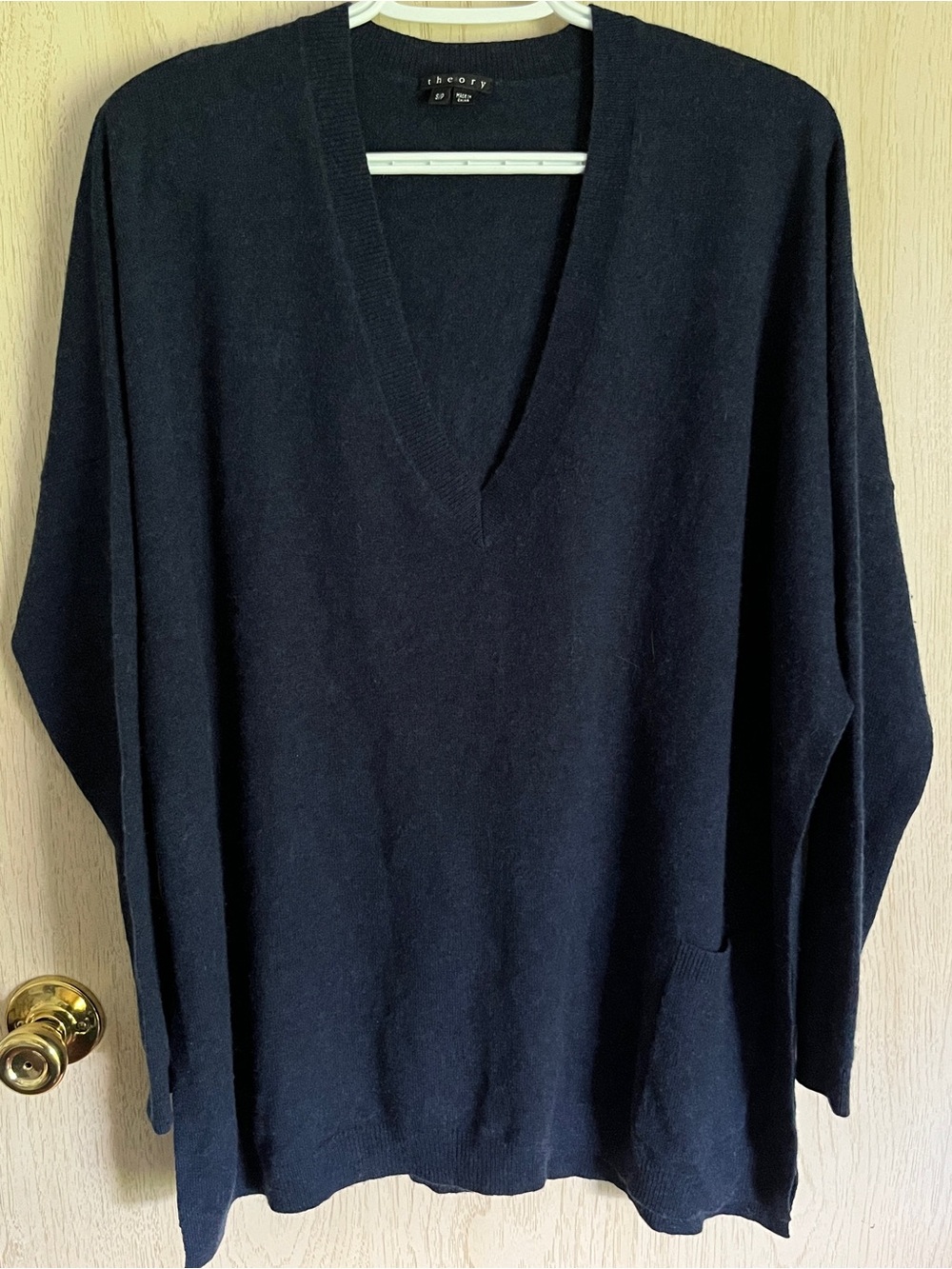 THEORY Kille Oversized Cashmere Boxy Side Slits Deep V Neck Sweater Pullover S